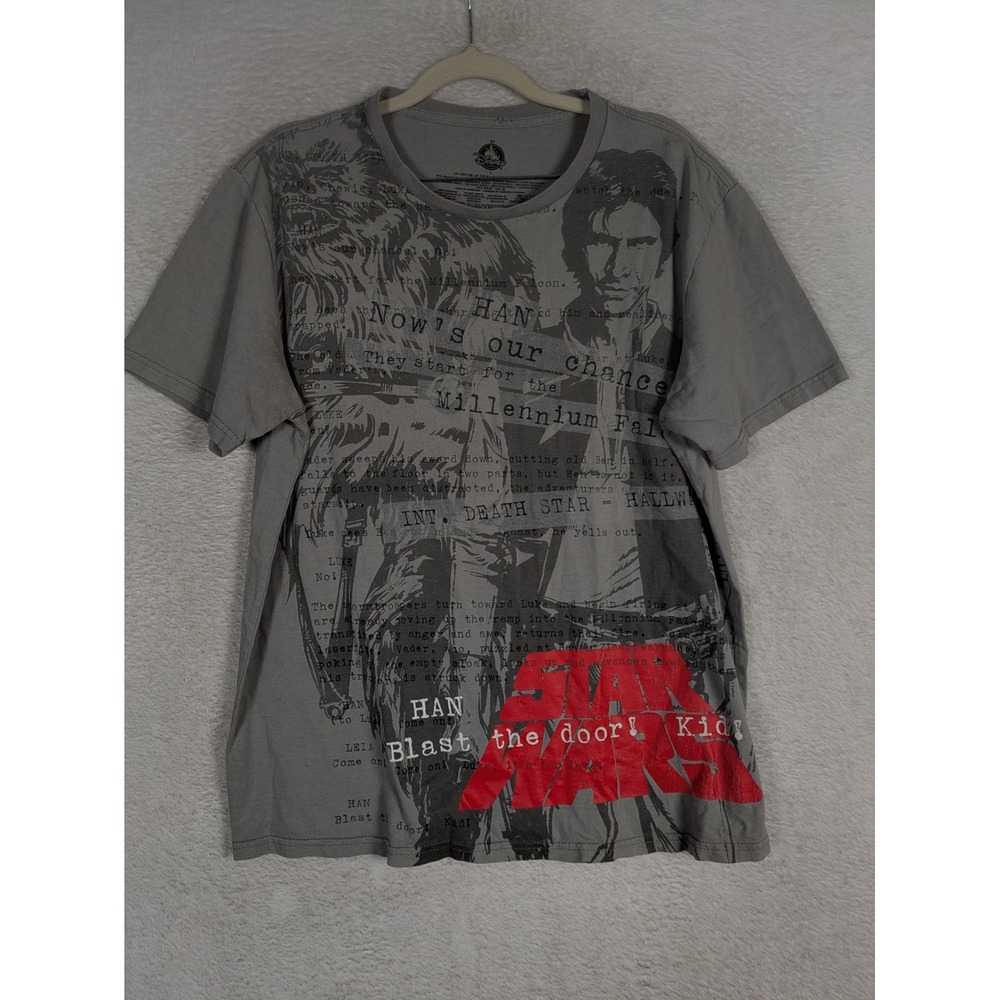 Disney Store Star Wars T-Shirt Men's Large Gray Han Solo Chewbacca Graphic Print